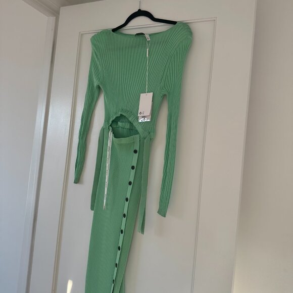 NWT Self-portrait Ribbed Knit Midi Dress Spearmint Small Cut-out Button Details - Picture 5 of 11